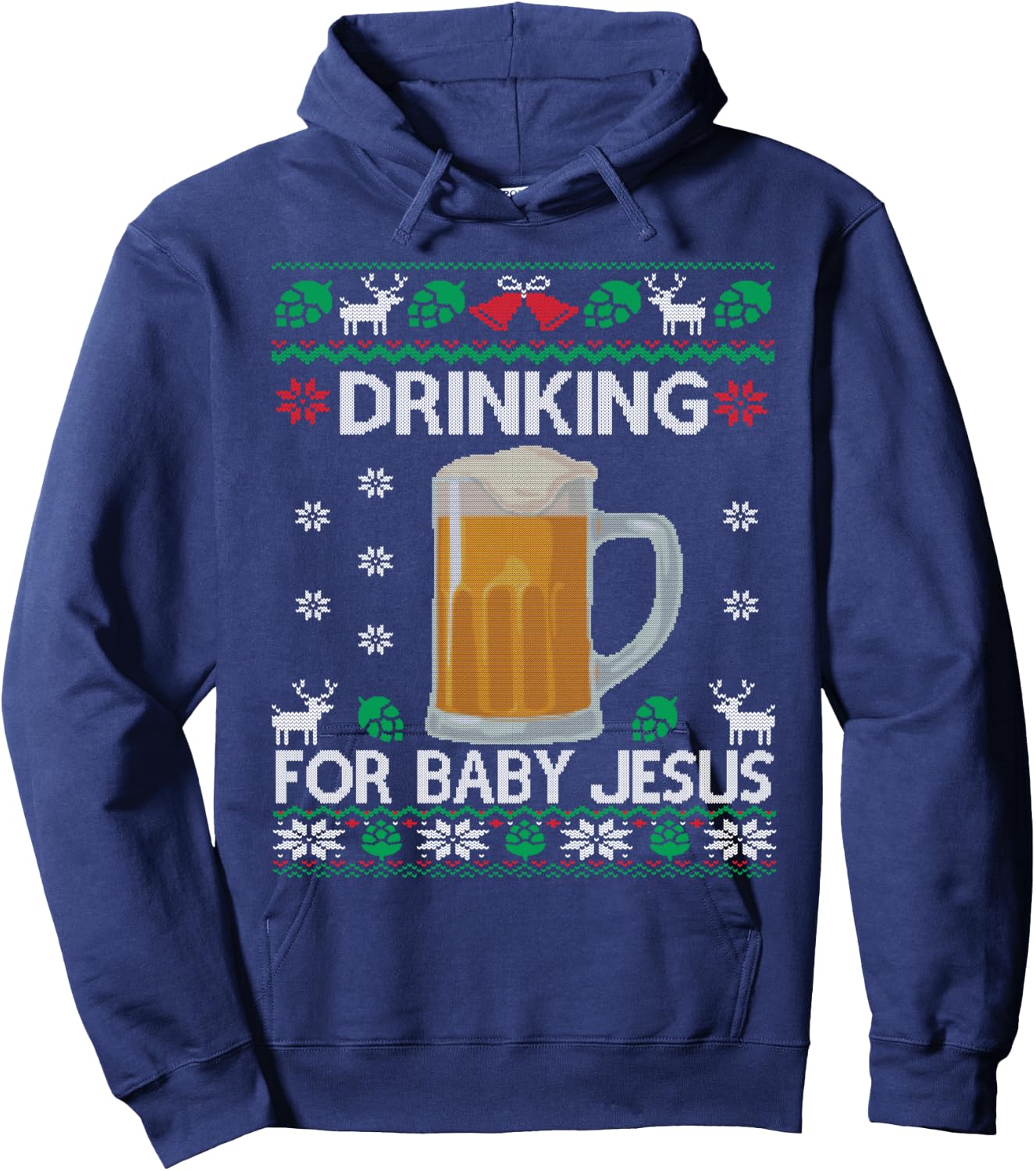 Drinking for Baby Jesus Beer Lover Christian Ugly Christmas Hoodie - Hoodie | Navy