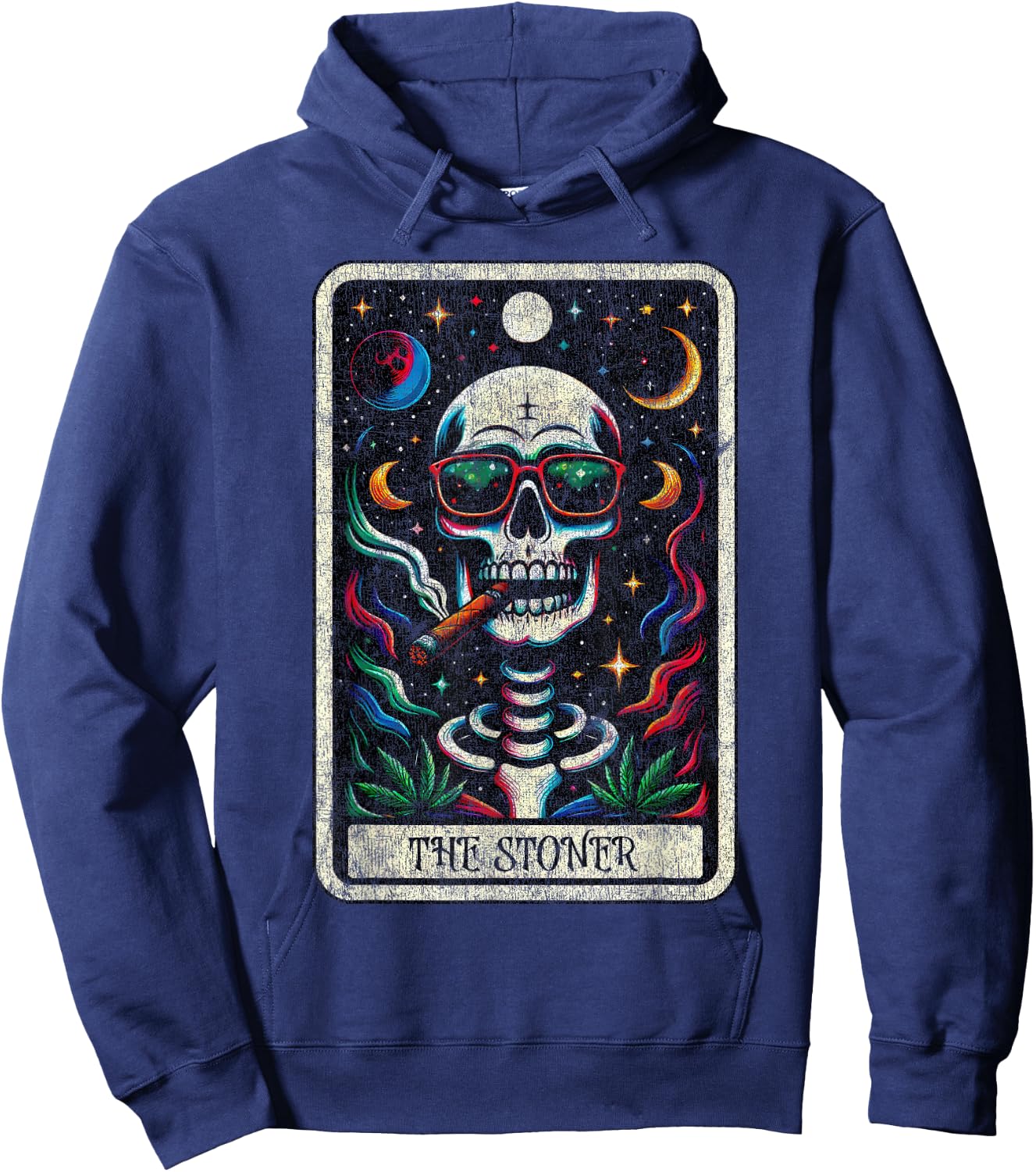 Tarot Card The Stoner Weed Lover Skeleton 420 Cannabis Party Hoodie - Hoodie | Navy