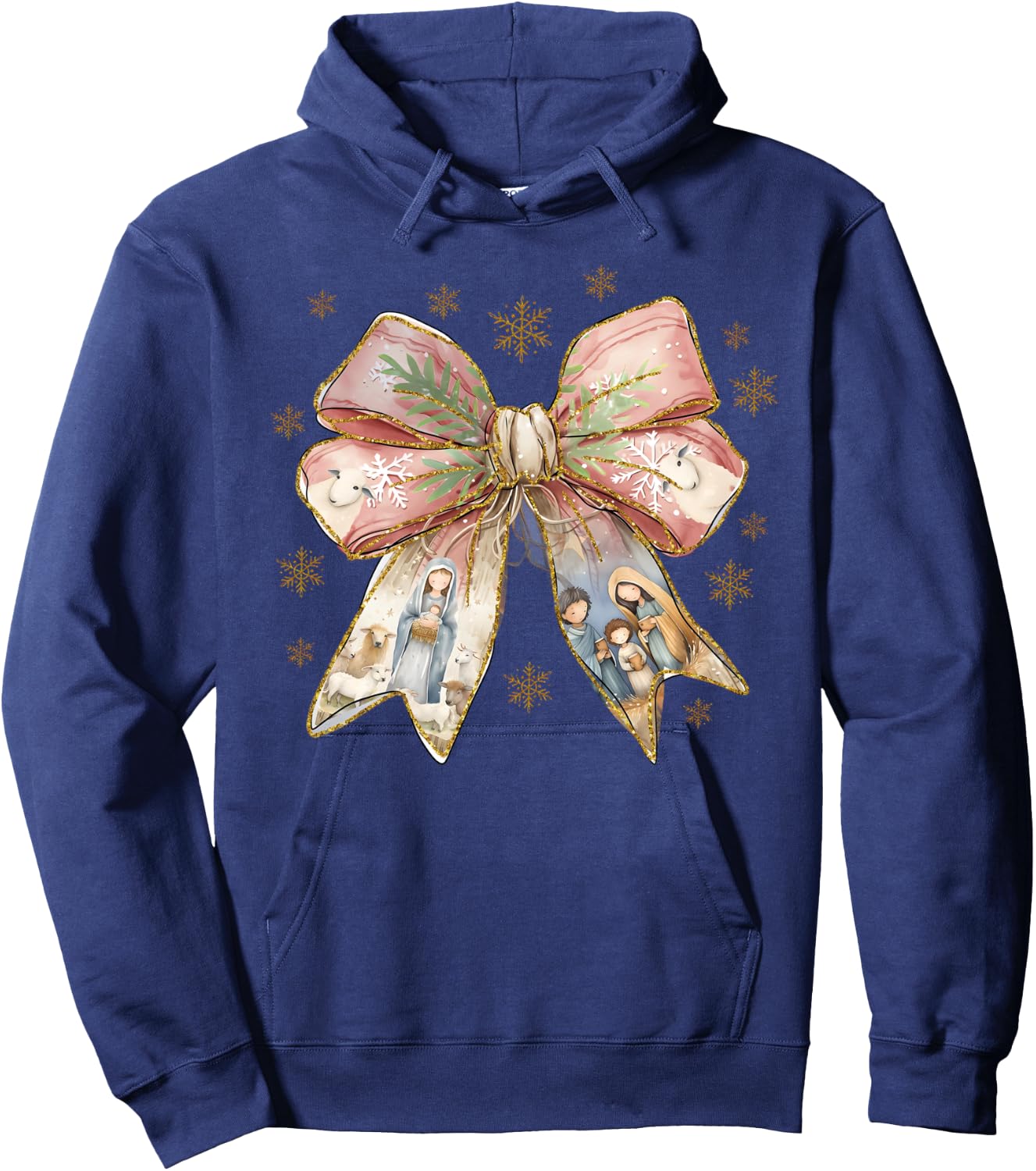 Jesus Christmas Coquette Bow Nativity Bible Verse Christian Hoodie - Hoodie | Navy
