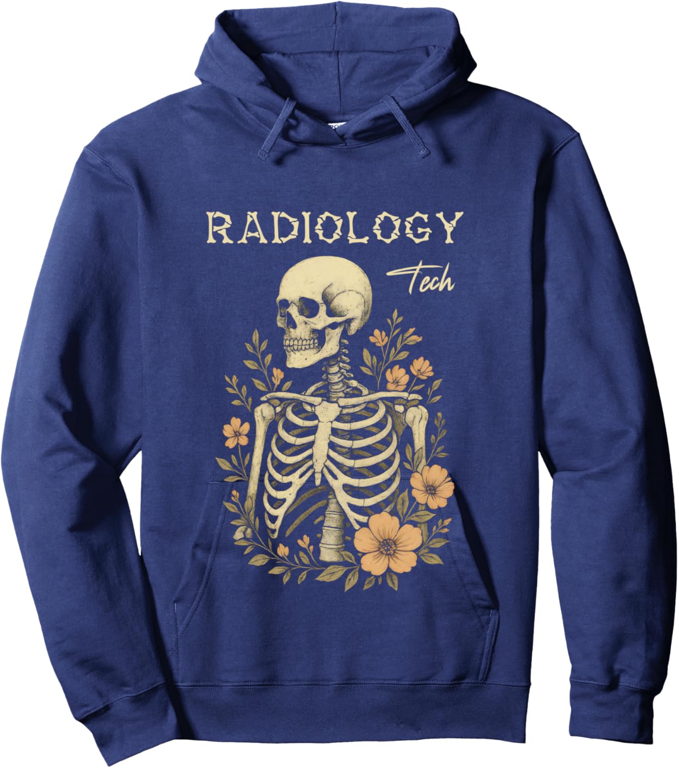 Radiology Tech Vintage Skeleton Floral Ribcage Radiologic CT Hoodie - Hoodie | Navy