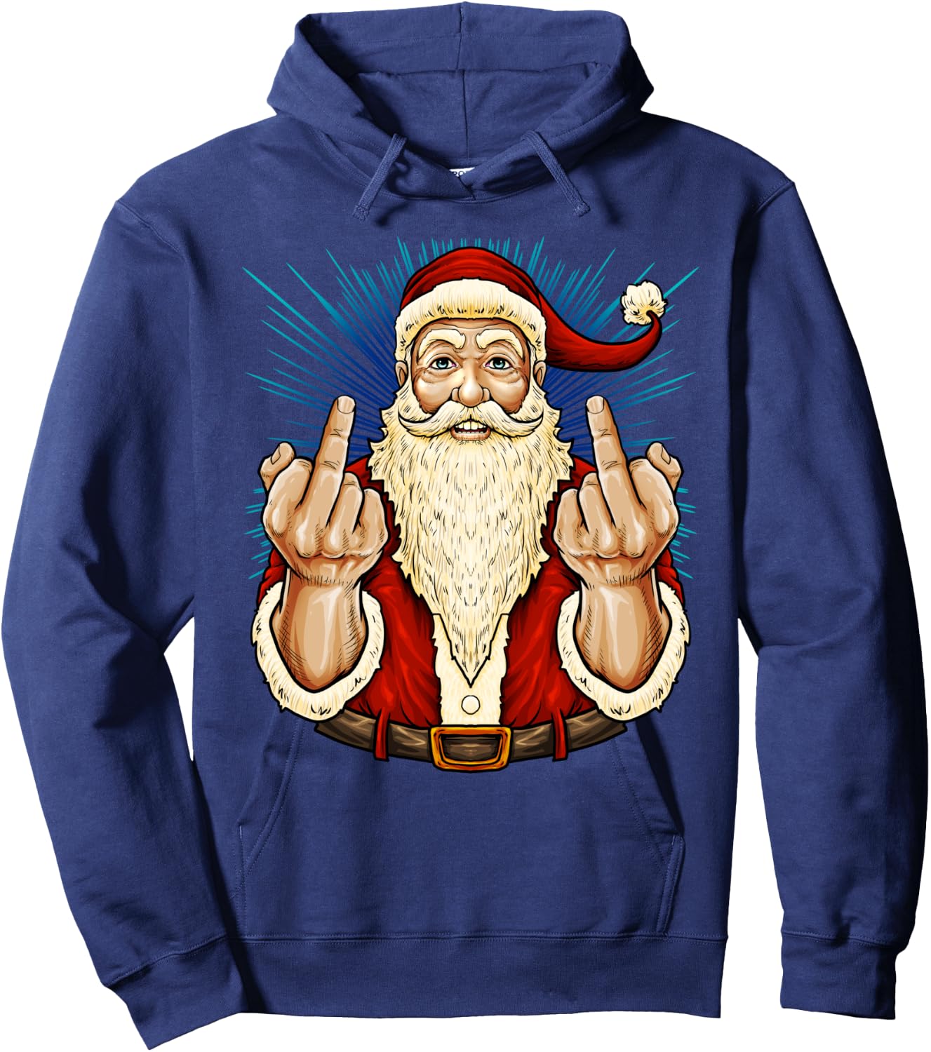 Santa Middle Finger Flip Off | St. Nick Christmas Profanity Hoodie - Hoodie | Navy