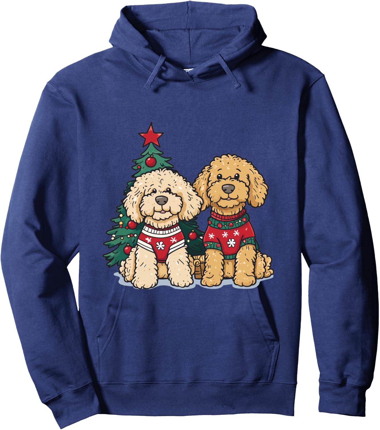 Cute Christmas Golden Doodle Dogs Holiday Sweater Snowflakes Hoodie - Hoodie | Navy
