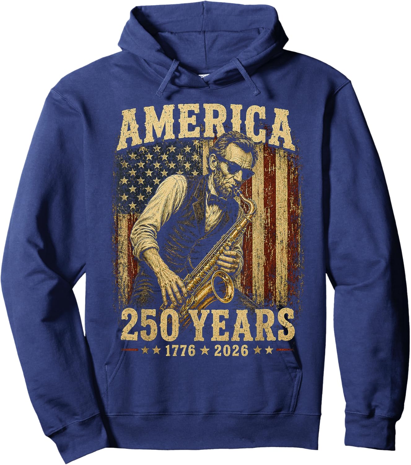 Vintage Abraham Lincoln Abe Playing Saxophone 250 Years Hoodie - Hoodie | Navy