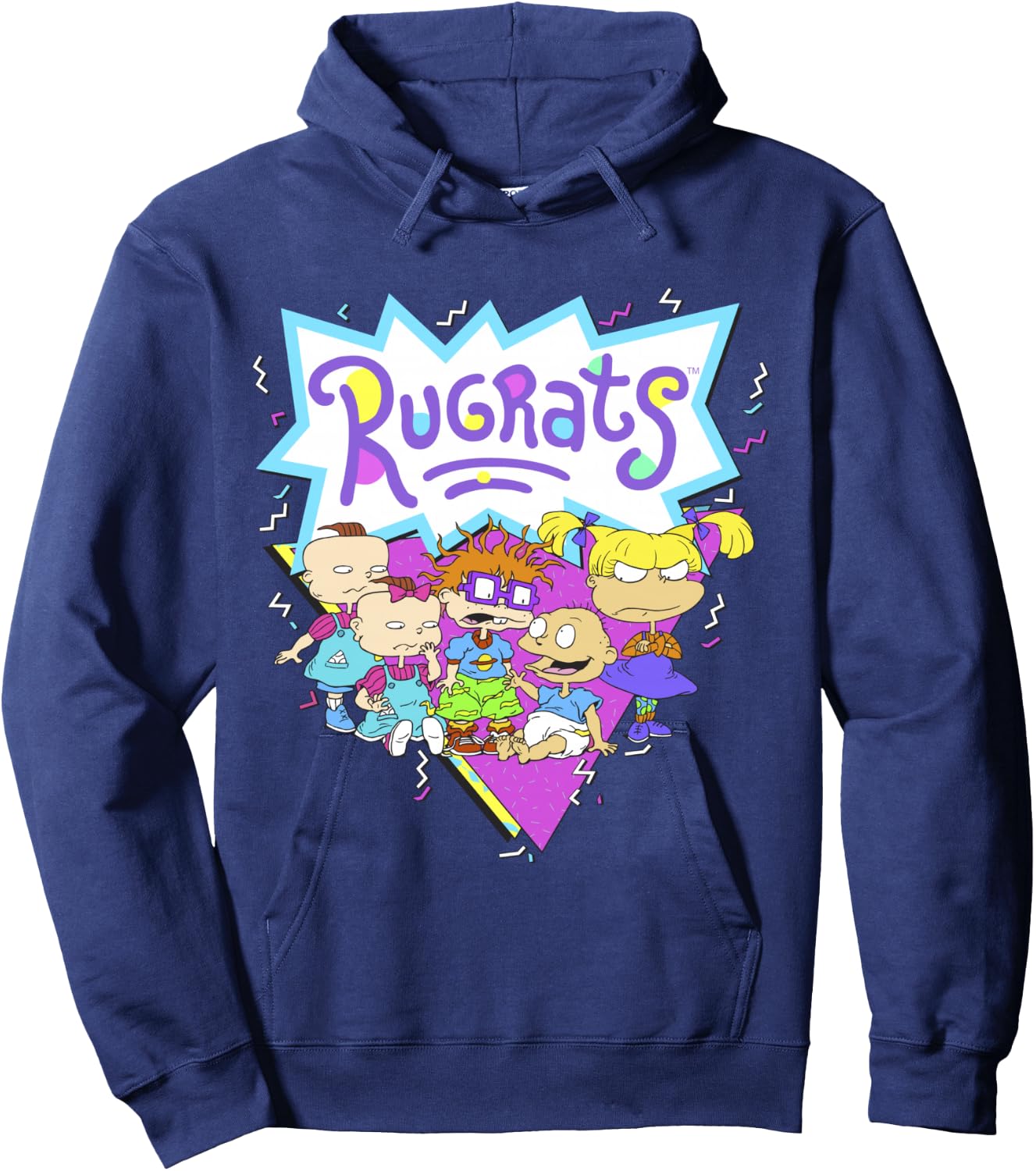 Rugrats Group Shot Retro Geometric Logo Hoodie - Hoodie | Navy