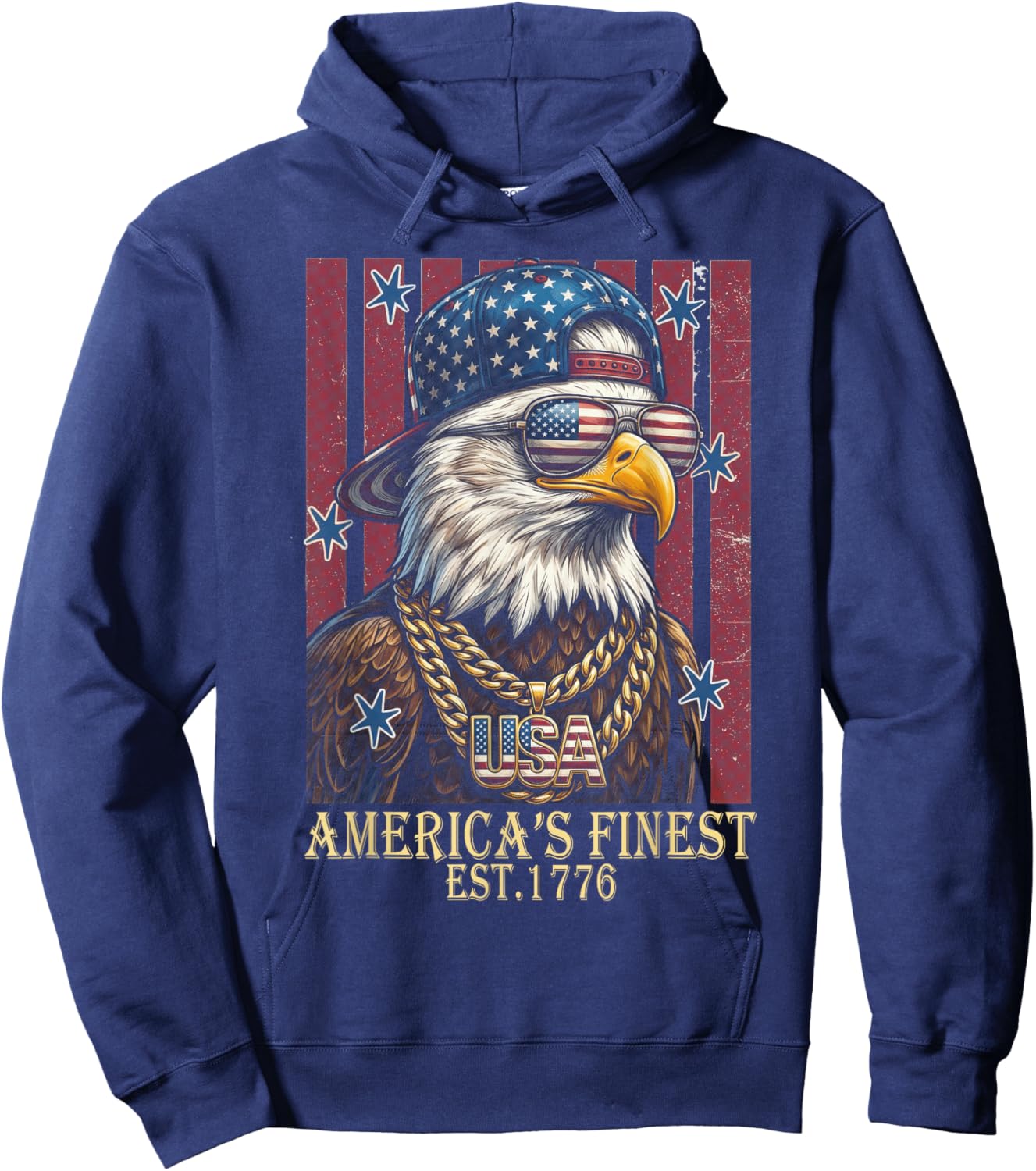 Urban Hip-Hop Patriotic Bald Eagle Est.1776 Hoodie - Hoodie | Navy