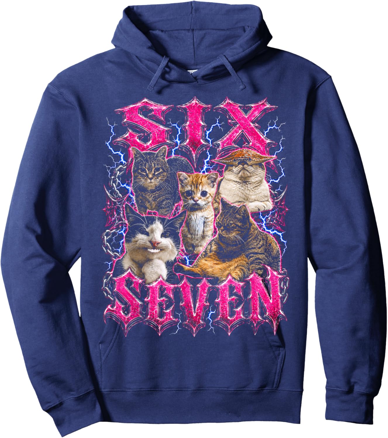 Six Seven 67 Funny Cat Meme Bootleg Hoodie - Hoodie | Navy