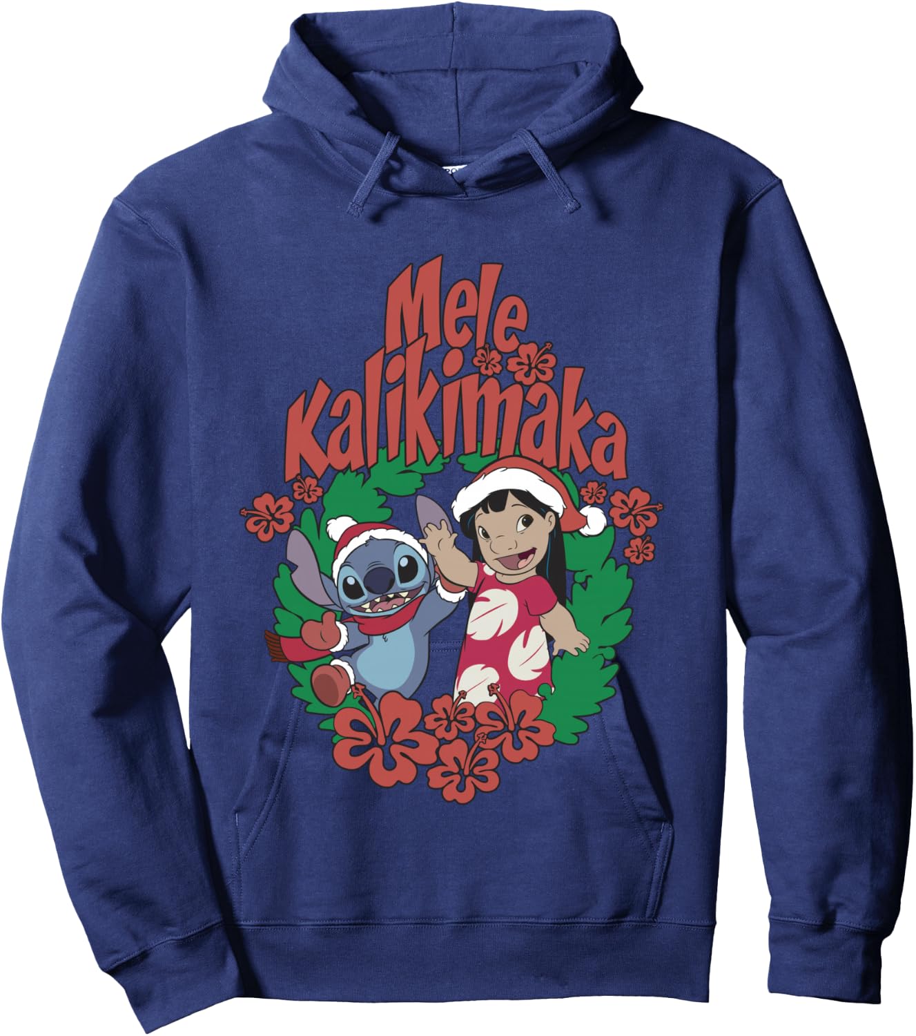 Disney Lilo & Stitch Christmas Mele Kalikimaka Wreath Hoodie - Hoodie | Navy