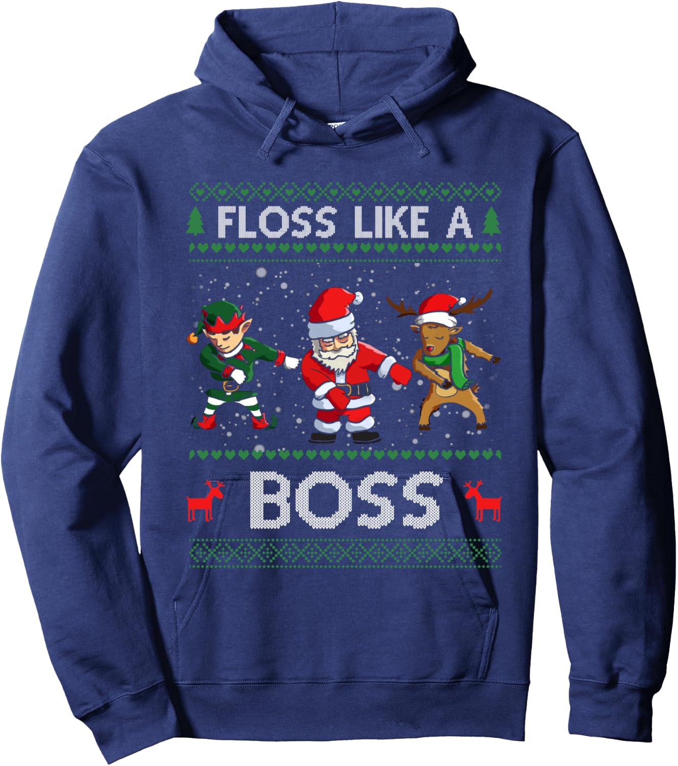 Santa Rudolph Elf Floss like a boss ugly christmas Hoodie - Hoodie | Navy