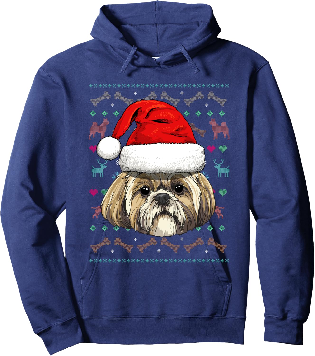 Shih Tzu Ugly Christmas Dog Santa Hat Xmas Boys Kids Hoodie - Hoodie | Navy