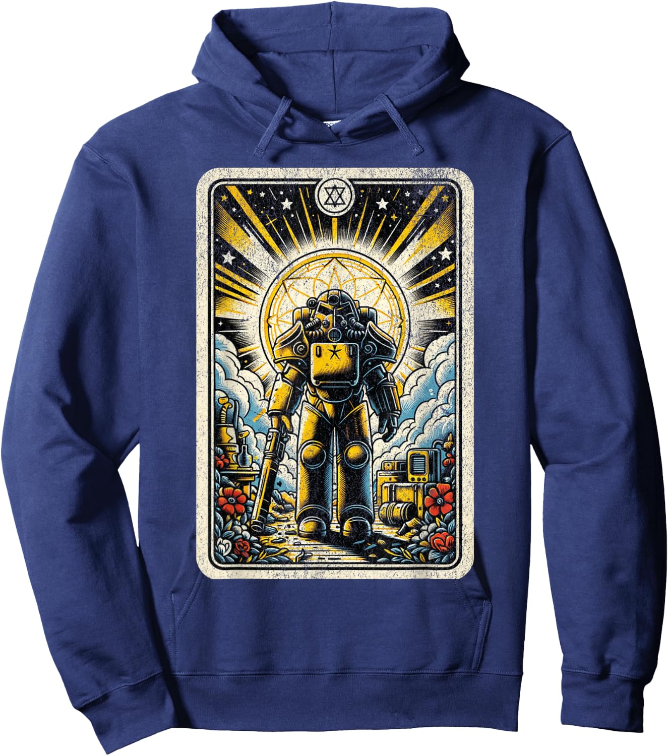 Vintage Nuclear Fallout Tarot Card Retro Steel Armor Man Hoodie - Hoodie | Navy