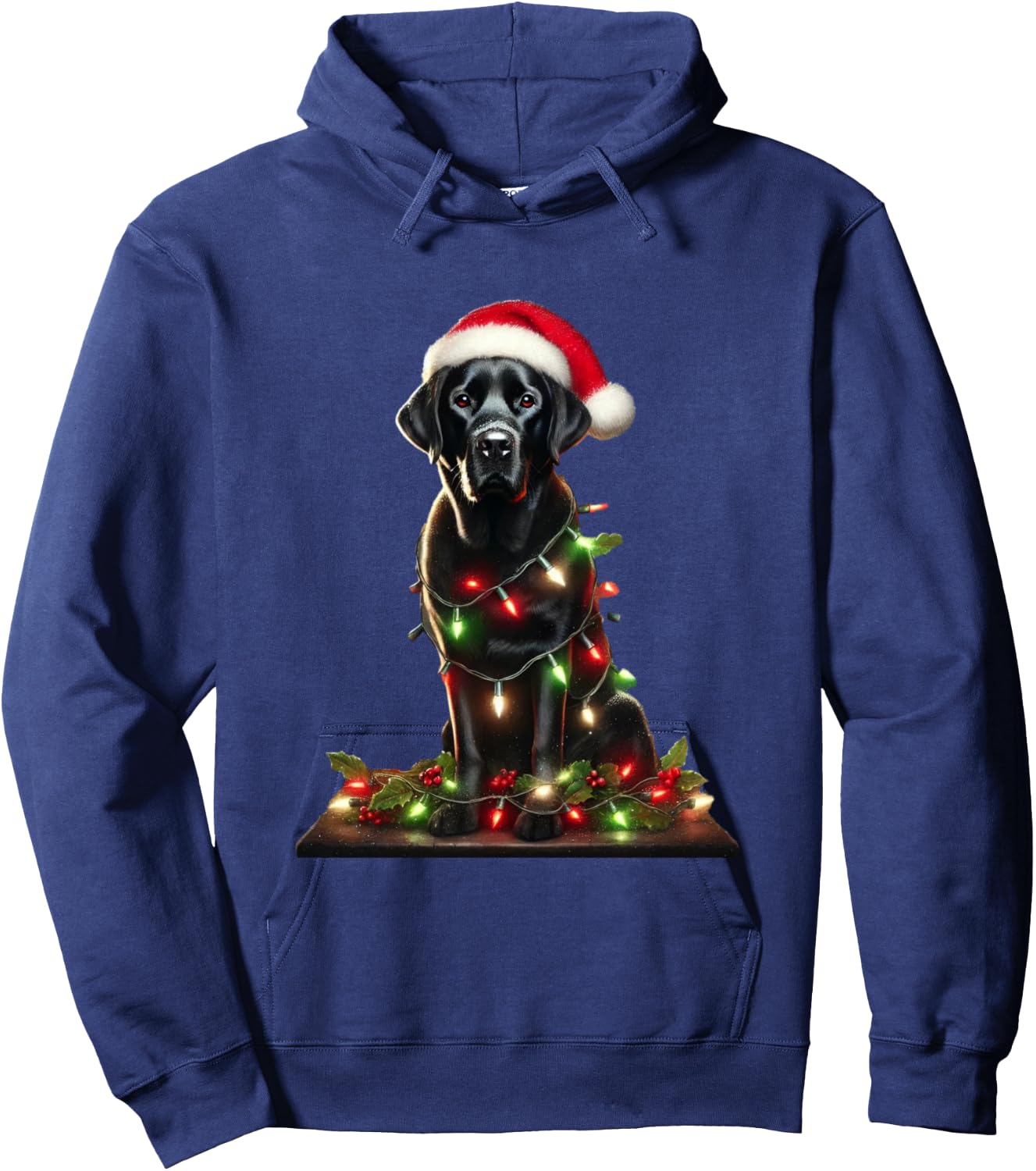 Funny Black Labrador Christmas Tree Light Pajama Dog Xmas Hoodie - Hoodie | Navy