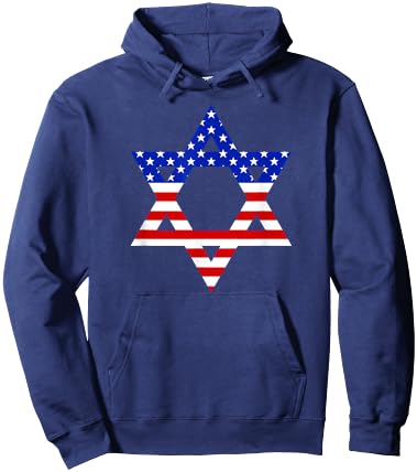 Star of David American Flag Proud Patriotic Jewish Graphic Kids Men Hoodie - Hoodie | Navy