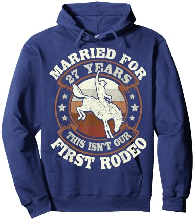 27 Years Married Cowboy 27th Wedding Anniversary Rodeo Hoodie - Hoodie | Navy