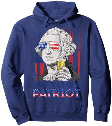 George Washington Party Like A Patriot 4th of July T shirt Hoodie - Hoodie | Navy