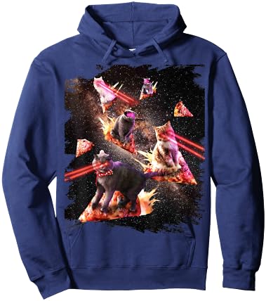 Galaxy Laser Cat Space Pizza Cats with Lazer Eyes Hoodie - Hoodie | Navy