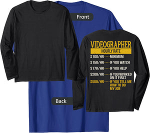 Hourly Rate Shirt for Video Camera Man, Cameraman Gift T-Shirt - T-Shirt | Royal