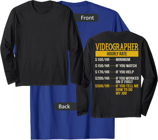 Hourly Rate Shirt for Video Camera Man, Cameraman Gift T-Shirt - T-Shirt | Royal