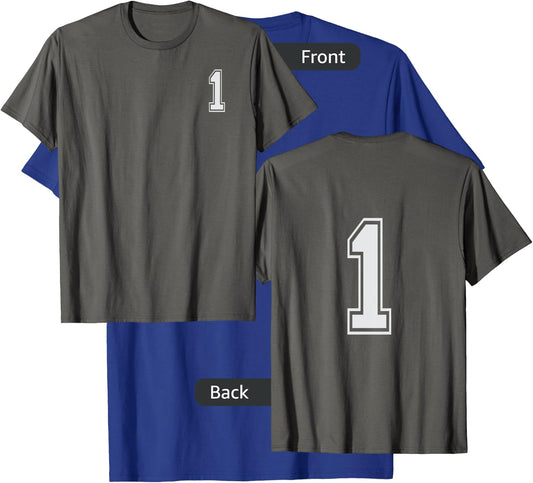 #1 Numbered Team Jerseys Shirt Big # on back Youth or Adult T-Shirt - T-Shirt | Royal
