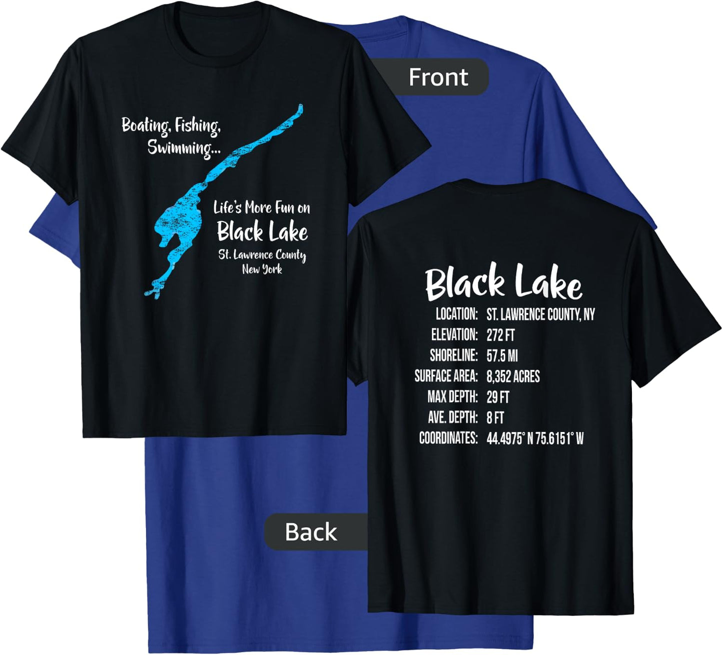 Black Lake Shirt St Lawrence County NY Lake Bum T-Shirt - T-Shirt | Royal