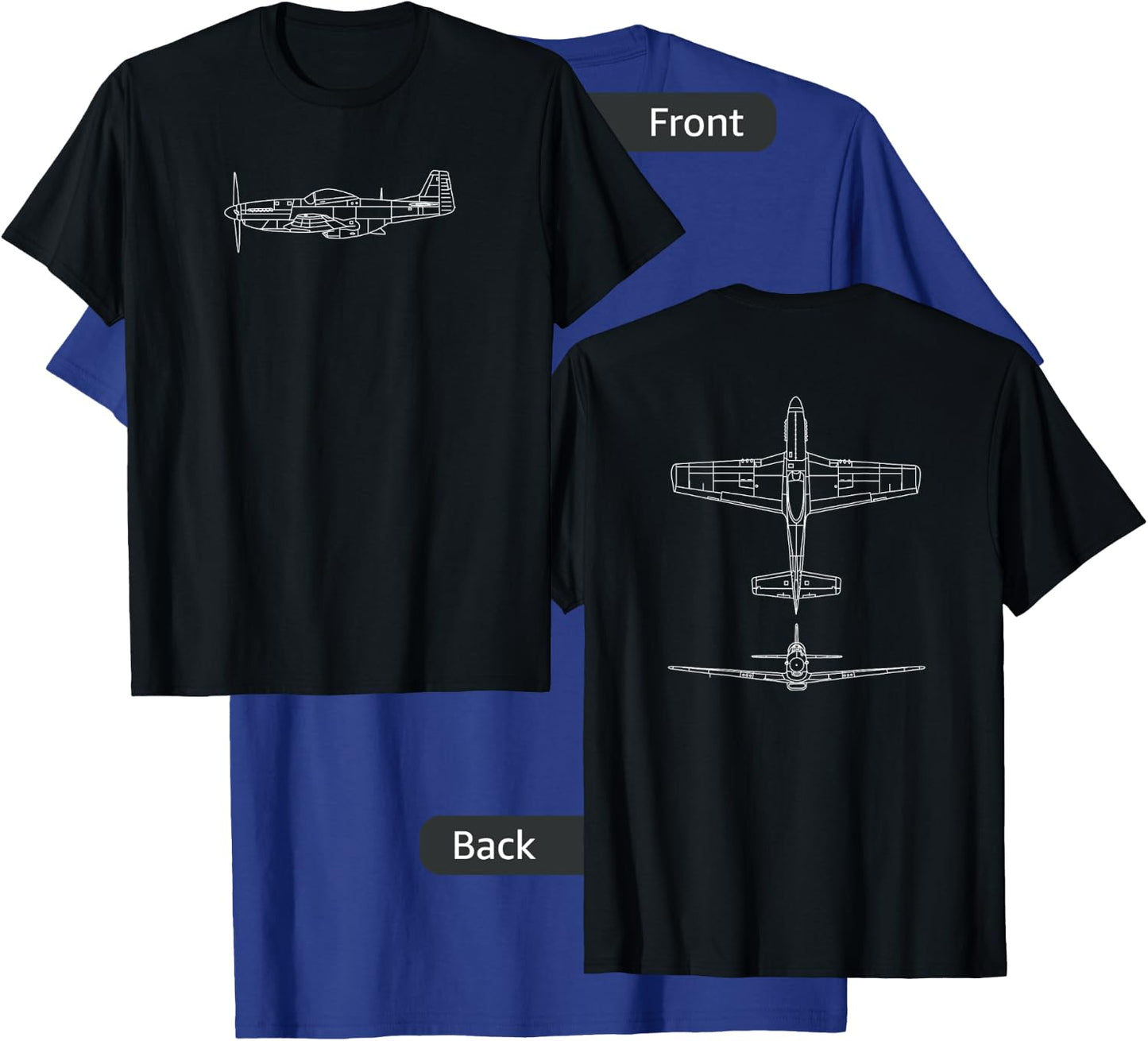 The P-51: WWII Fighter Airplane Pilot Front & Back T-Shirt - T-Shirt | Royal