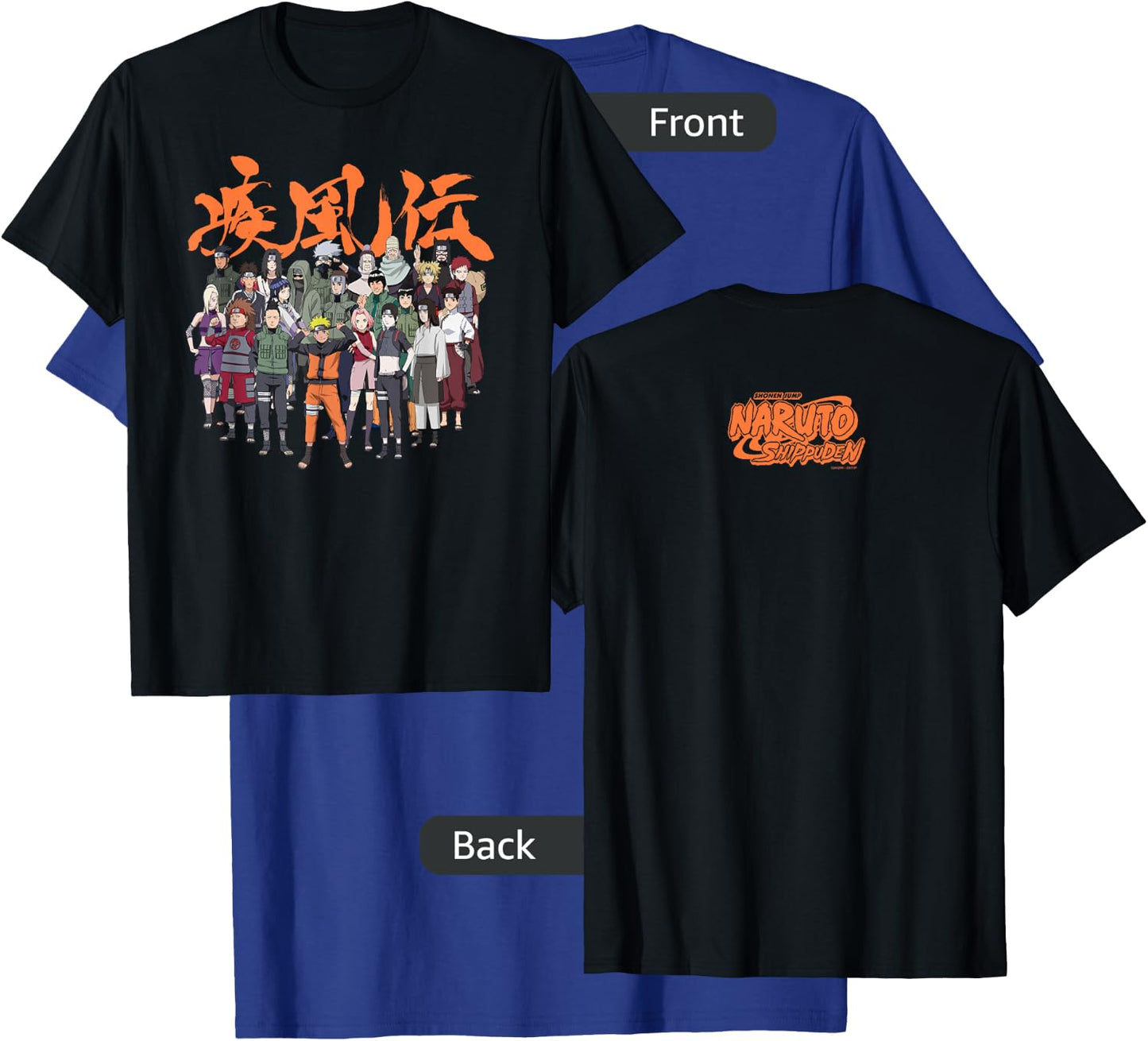 Naruto Shippuden Cast Group with Logo Front and Back Anime T-Shirt - T-Shirt | Royal