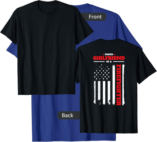 Firefighter Family Proud Girlfriend BACK PRINT T Shirt T-Shirt - T-Shirt | Royal