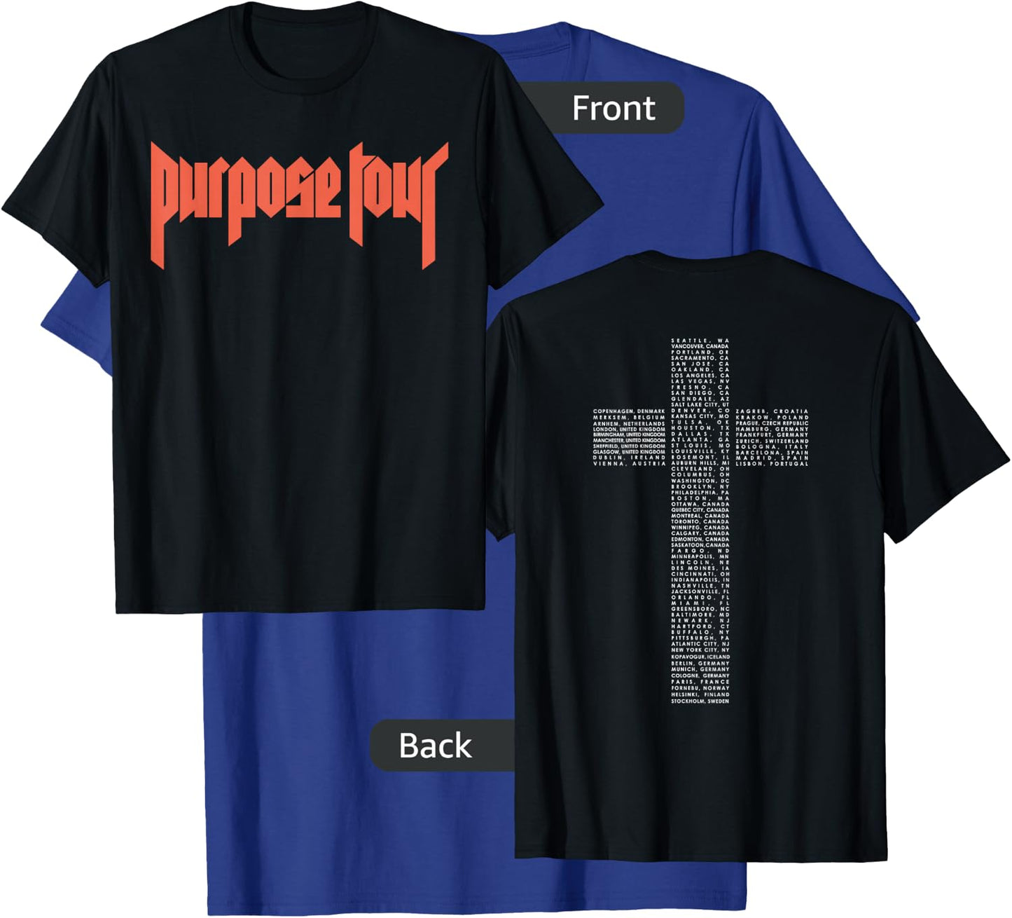 Justin Bieber Official Purpose Tour Cross Dateback T-Shirt - T-Shirt | Royal