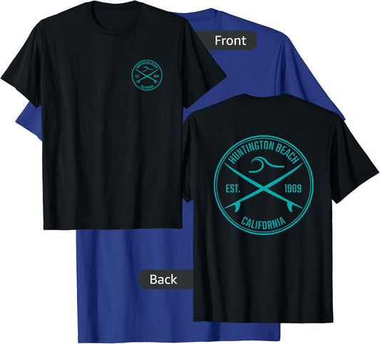 Huntington Beach California Surfer (Front & Back) T-Shirt - T-Shirt | Royal