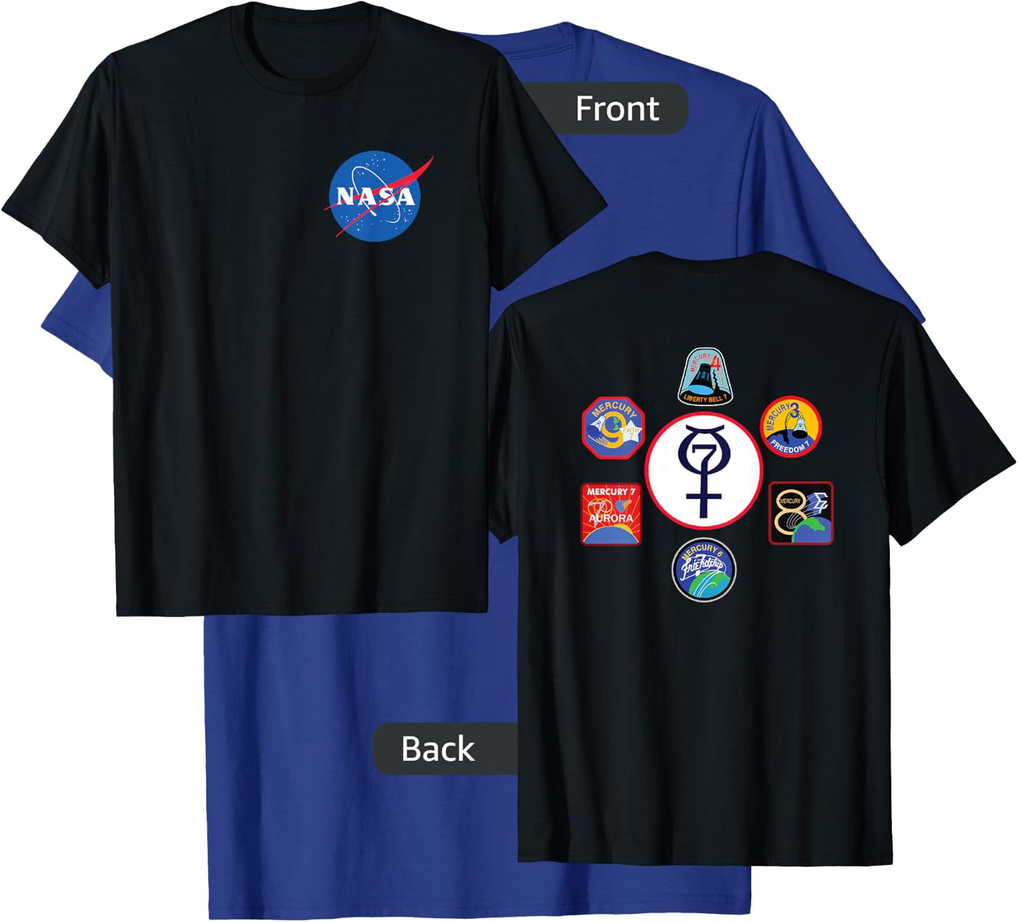 NASA Project Mercury Program Mission Crew Insignia T Shirt T-Shirt - T-Shirt | Royal