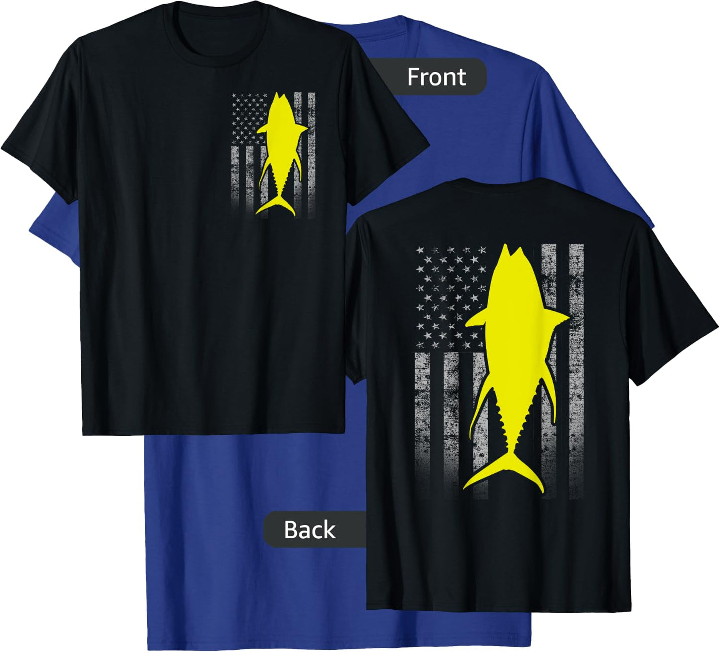Two-Sided Yellowfin Flag Shirt - Yellowfin Tuna US Flag T-Shirt - T-Shirt | Royal