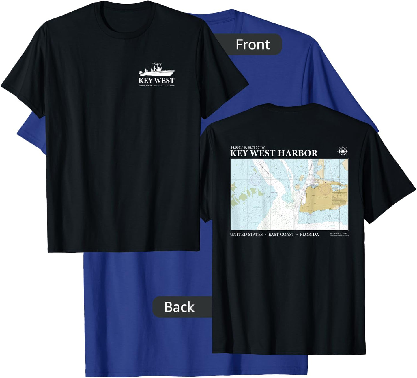 Key West Harbor Navigational Nautical Chart Florida Fishing T-Shirt - T-Shirt | Royal