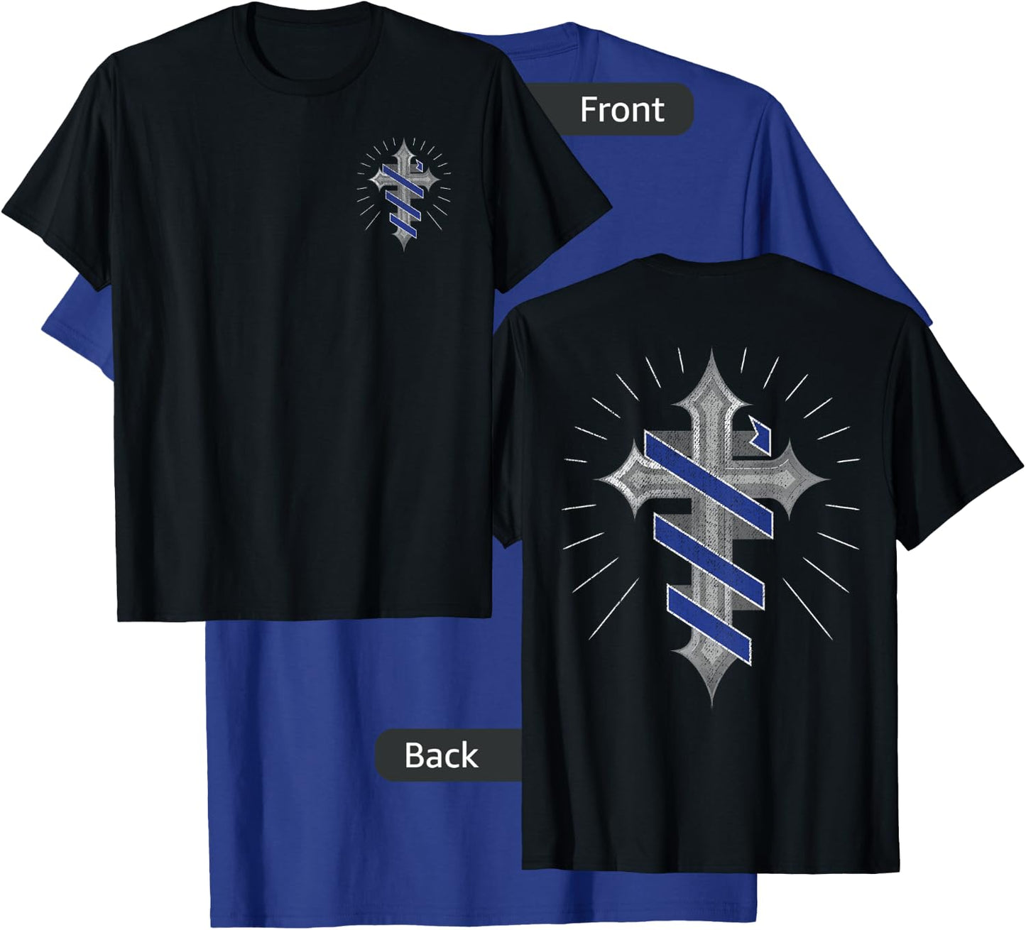 Police Support Guardian Angel Thin Blue Line Christian Cross T-Shirt - T-Shirt | Royal