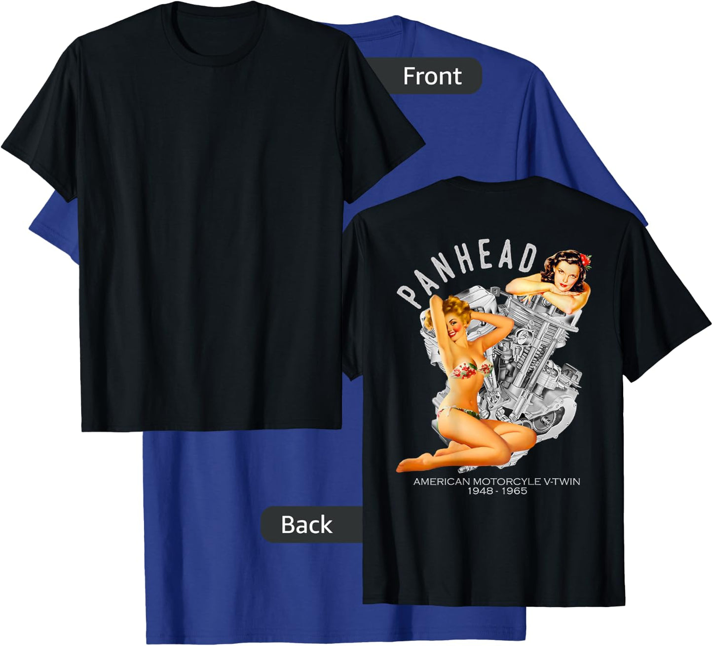 HD PanHead Retro Pinup V-Twin Engine Motorcycle 1948 Biker T-Shirt - T-Shirt | Royal