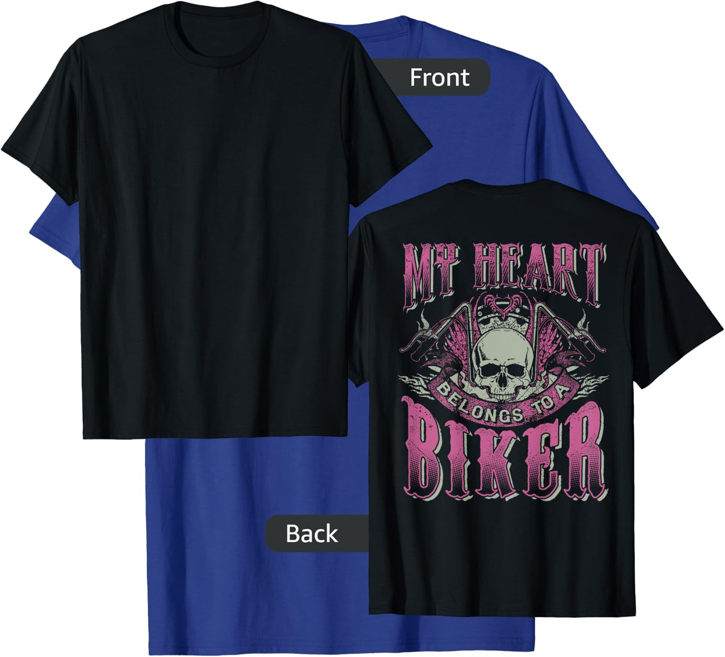 My Heart Belongs To A Biker Skull Motorcycle Babe Chick Wife T-Shirt - T-Shirt | Royal