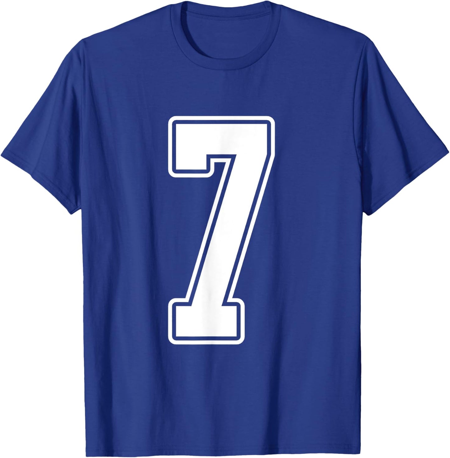 #7 White Outline Number 7 Sports Fan Jersey Style T-Shirt - T-Shirt | Royal