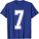 #7 White Outline Number 7 Sports Fan Jersey Style T-Shirt - T-Shirt | Royal