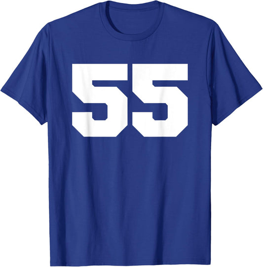 Number 55 Sports Jersey Player #55 Fan FRONT Print Varsity T-Shirt - T-Shirt | Royal