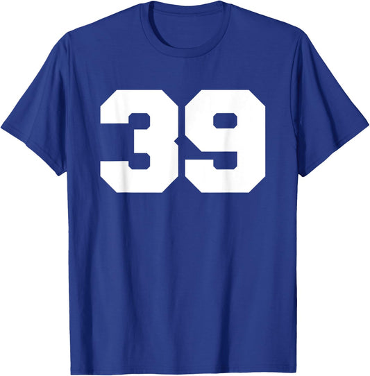 Number 39 Sports Jersey Player #39 Fan FRONT Print Varsity T-Shirt - T-Shirt | Royal