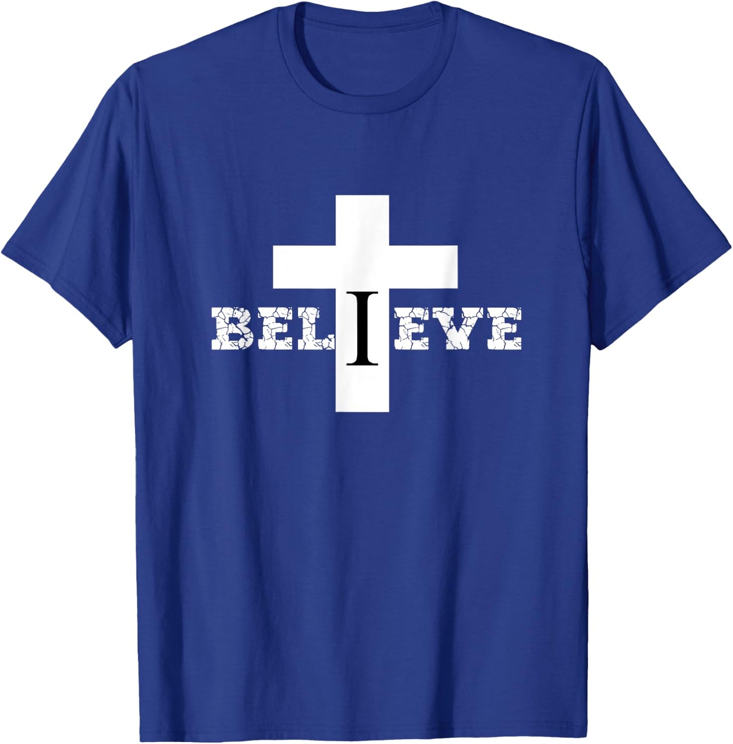 Christian Aesthetic Text and Cross Design Believe Religious T-Shirt - T-Shirt | Royal
