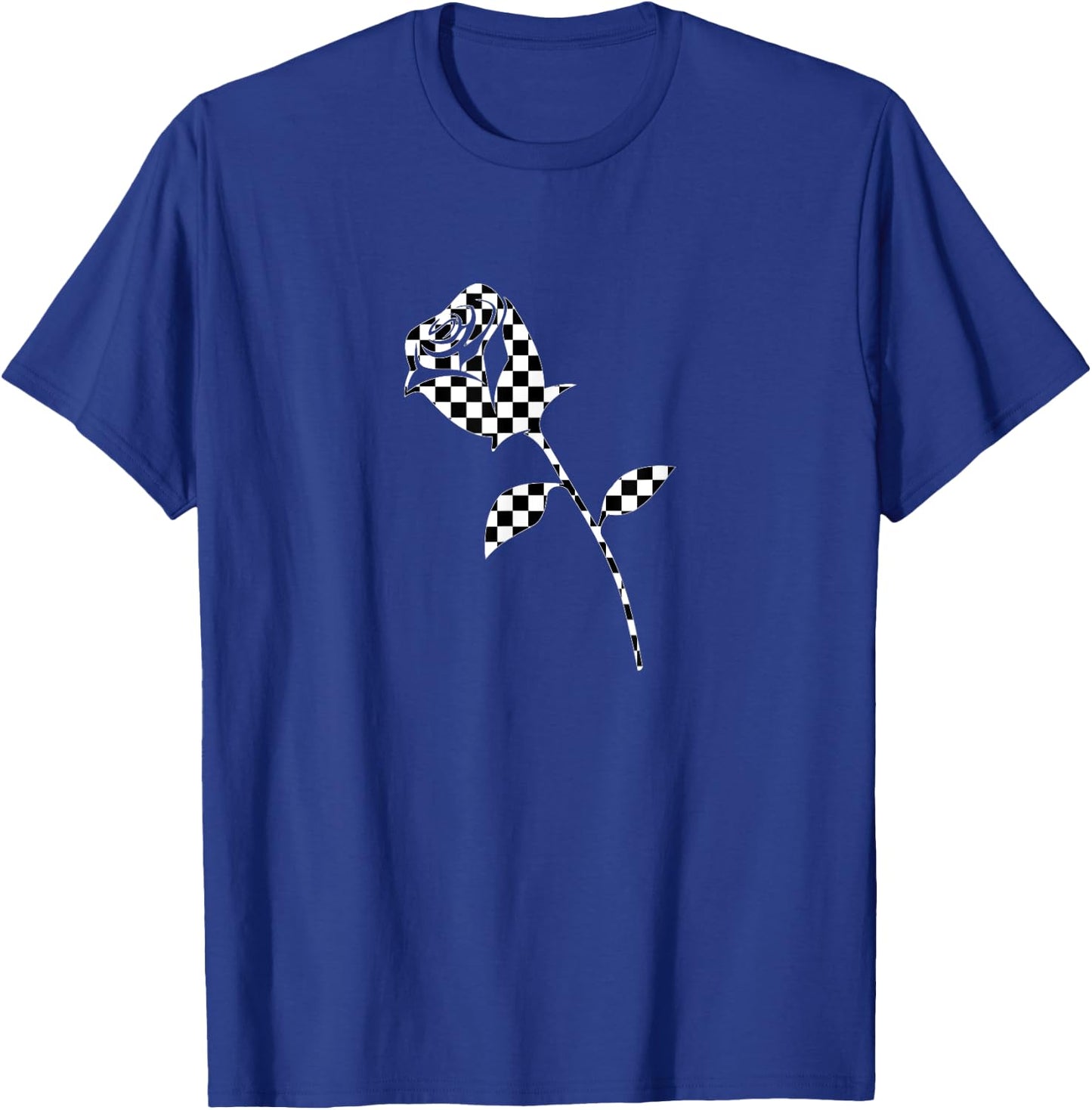 Checkered rose flower plaid black white racing girly t shirt T-Shirt - T-Shirt | Royal