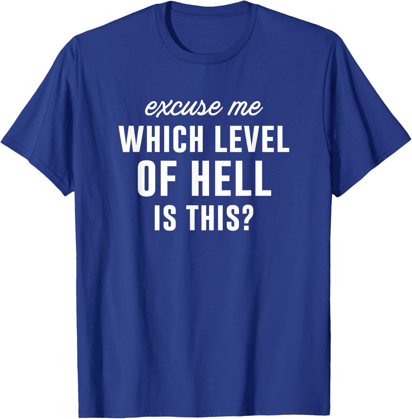 Excuse Me Which Level Of Hell Is This? Sarcastic Graphic T-Shirt - T-Shirt | Royal