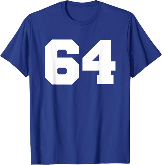 Number 64 Sports Jersey Player #64 Fan FRONT Print Varsity T-Shirt - T-Shirt | Royal