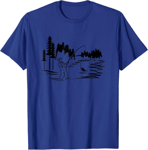 Fisherman Fishing Minimal Art Fishing Lover Angler Dad Gift T-Shirt - T-Shirt | Royal