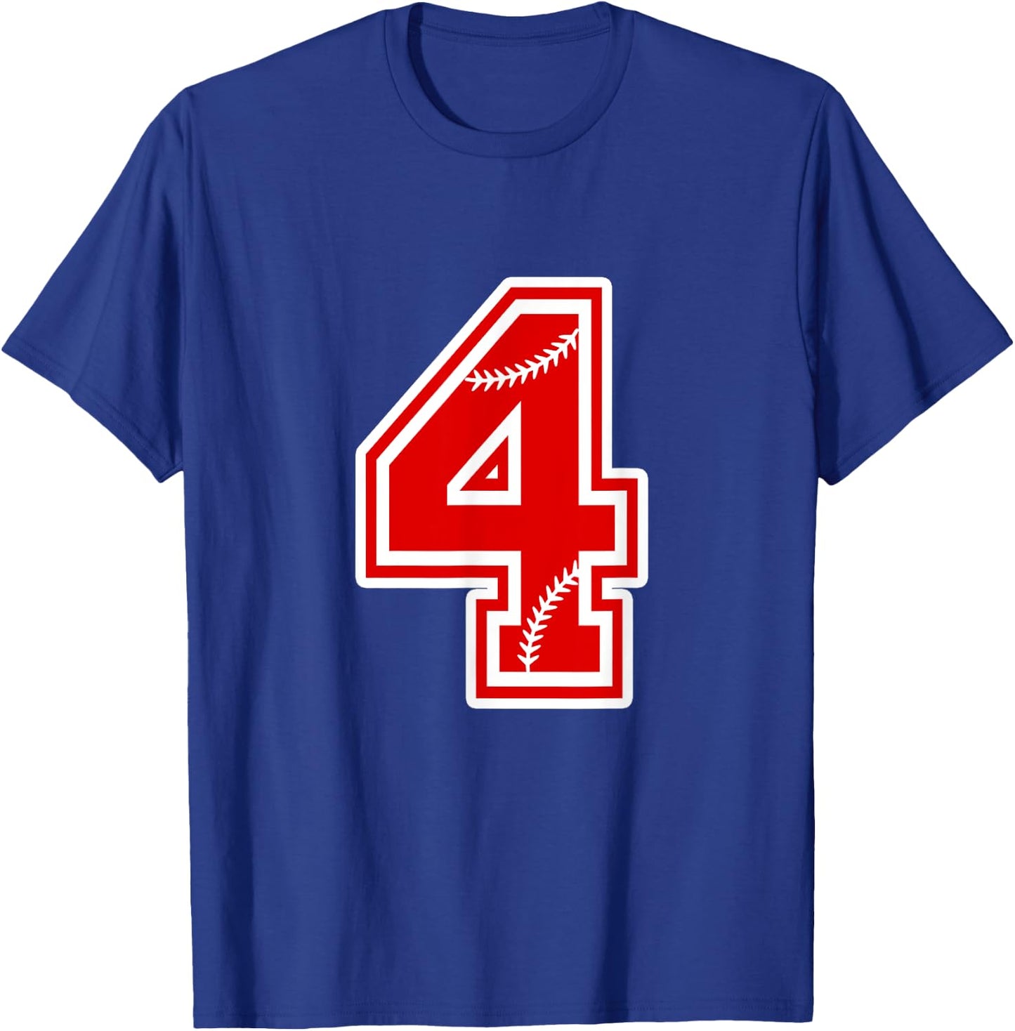 Number 4 Red Baseball Number 4th Birthday T Shirt T-Shirt - T-Shirt | Royal