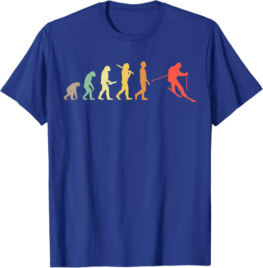 Retro Skiing Evolution Gift Skiers T-Shirt - T-Shirt | Royal