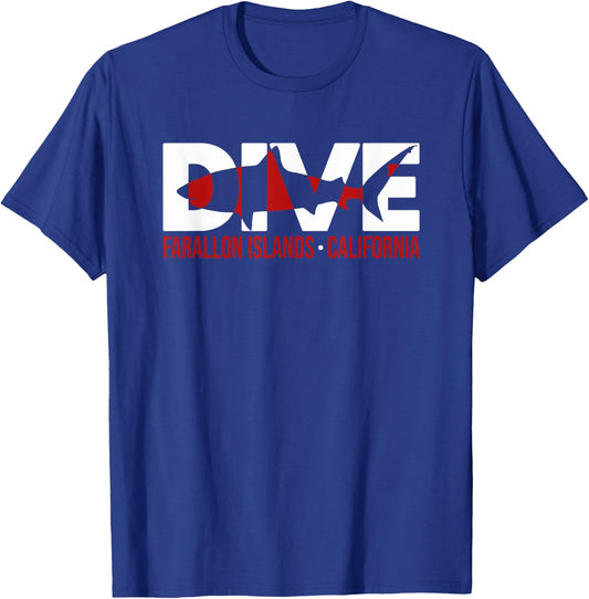 Shark Dive SCUBA Farallon Islands California Diving T Shirt T-Shirt - T-Shirt | Royal