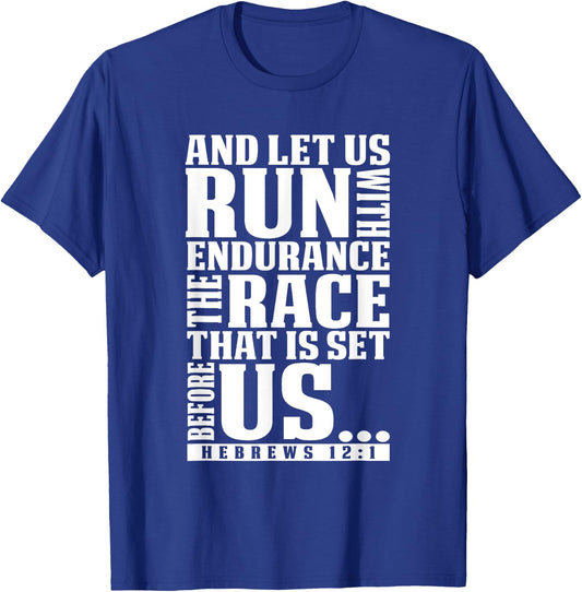 Christian Bible Verse Let Us Run With Endurance Runner Gift T-Shirt - T-Shirt | Royal