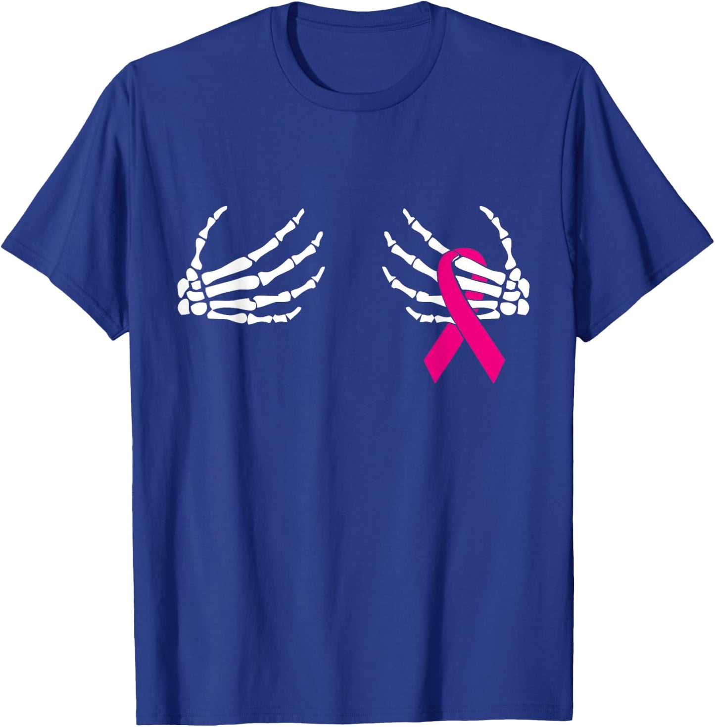 Skeleton Hands Breast Cancer Awareness Month Pink Ribbon T-Shirt - T-Shirt | Royal