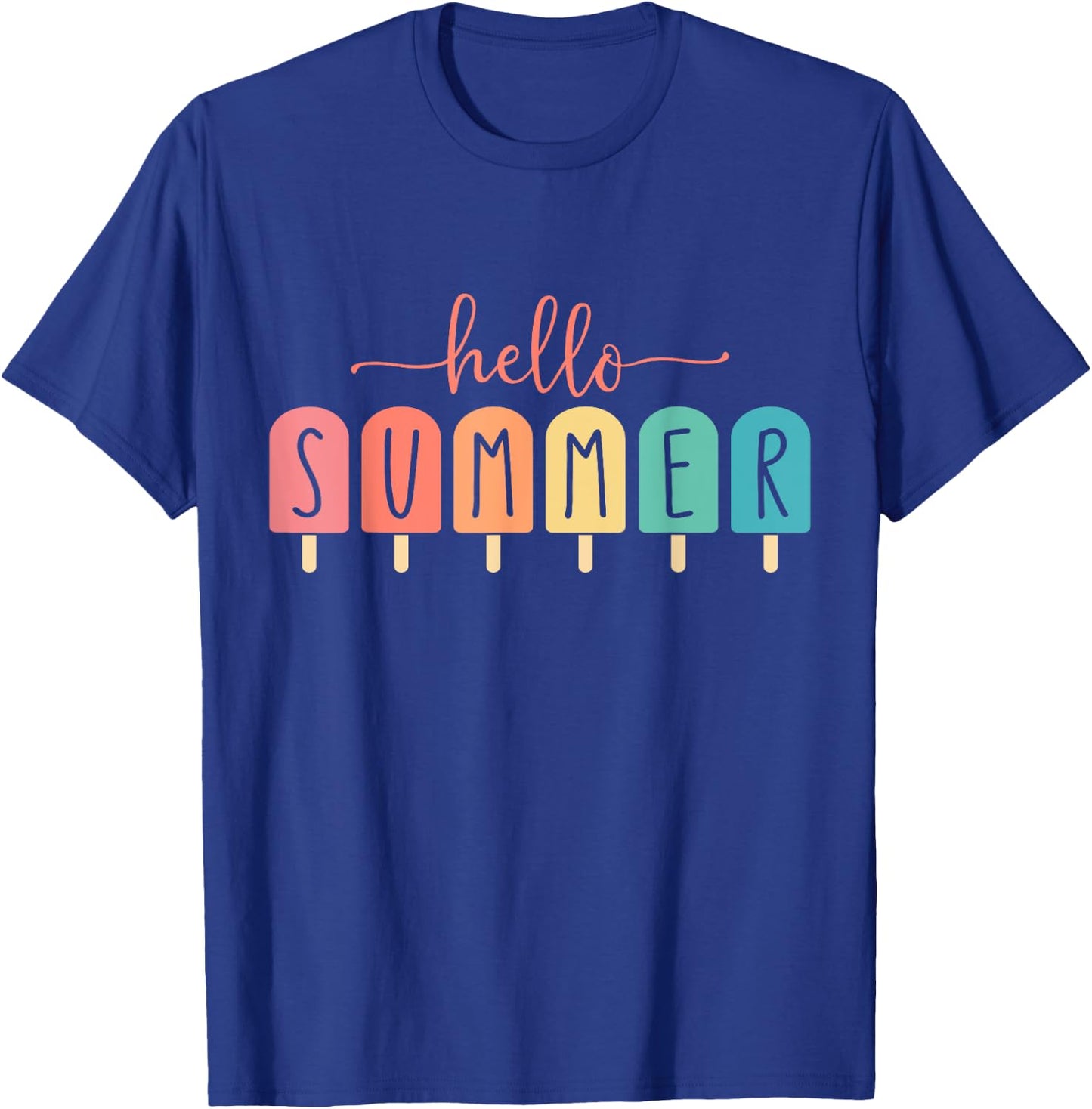 Hello Summer Vacation Ice Cream Popsicle Ice Lolly Gift Men Women Girls Kids T-Shirt - T-Shirt | Royal