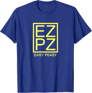 Out N' Away Men's Easy Peasy Funny Acronym EZPZ Humoristic Novelty Typography - Black, Small - Minimalist Square Box Design, Hilarious Meme Slogan T-Shirt - T-Shirt | Royal